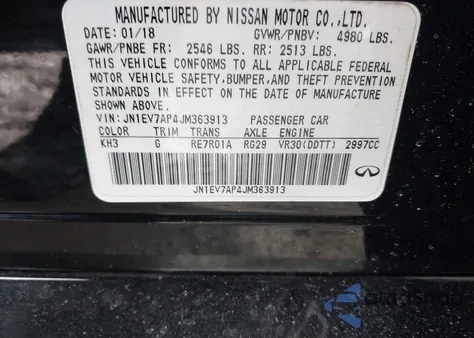 2018 Infiniti Q50 3.0T Luxe z USA, uszkodzony, nr VIN JN1EV7AP4JM363913